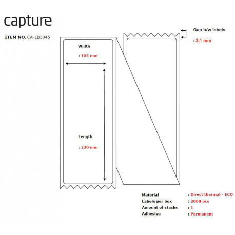 Capture Label 105x220, Core Fanfold (CA-LB3045)