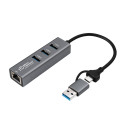 MicroConnect USB 3.0 Hub 4-Port with Ethernet and USB-C & A Connectors