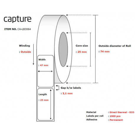 Capture Label 47x25, Core 25, (CA-LB3064)