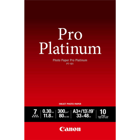CANON PT-101 PRO PLATINUM PHOTO PAPIER 300G/M2 A3+ 10 FEUILLES PACK DE 1 (2768B018)