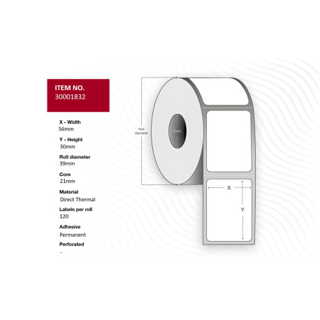 Capture Label 56x30, Core 21 Ø 39 mm White DT. Permanent. 120 (30001832)