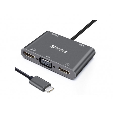 Sandberg USB-C Dock 2xHDMI+1xVGA+USB+PD (136-35)