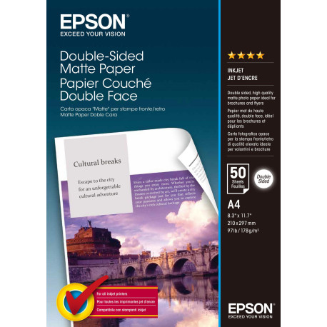 EPSON MATT DOUBLE SIDES PAPIER INKJET 178G/M2 A4 50 FEUILLES PACK DE 1 (C13S041569)
