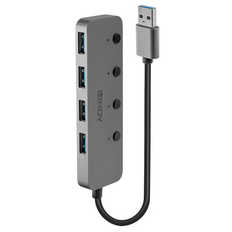 Lindy 4 Port USB 3.0 Hub with On/Off Switches (43309)