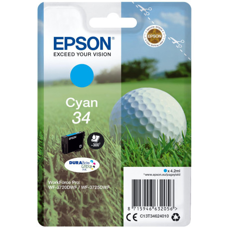 Epson Cartouche d'encre Cyan C13T34624010 34 ~300 Pages 4,2ml