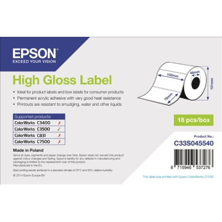 Epson Etiquettes C33S045540 S045540 High Gloss Label 102mm x 76mm, 415 labels