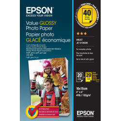  Epson Papier Blanc C13S400044 Value Glossy Photo Papier Value Glossy Photo Papier 10 x 15 cm, 183 g/m², 2 x 20 feuilles, brilla