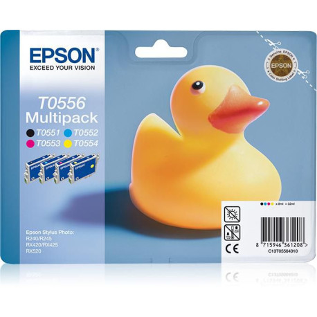 EPSON T0556 CARTOUCHE DENCRE NOIR ET TRICOLORE CAPACITÉ STANDARD NOIR ET COULEUR: 8ML NOIR ET COULEUR: 290P 4-PACK BLISTER SANS