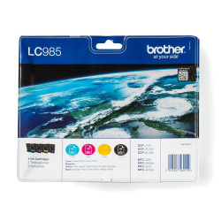 BROTHER LC-985 CARTOUCHE D ENCRE NOIR ET TRICOLORE CAPACITÉ STANDARD NR: 300 PAGES, CL: 260 PAGES 4-PACK BLISTER SANS ALARME (L