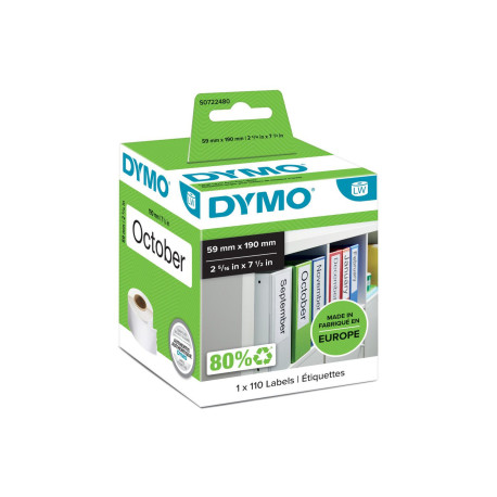  DYMO Etiquettes S0722480 99019 Etiquettes classeur, 190x59mm, blanc, 1x110 Etiquettes