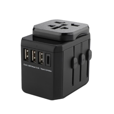 MicroConnect World Travel Adapter, 3 USB A ports and 1 USB-C port