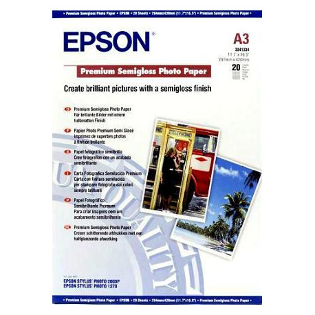 EPSON PREMIUM SEMI BRILLANT PHOTO PAPIER INKJET 251G/M2 A3 20 FEUILLES PACK DE 1 (C13S041334)