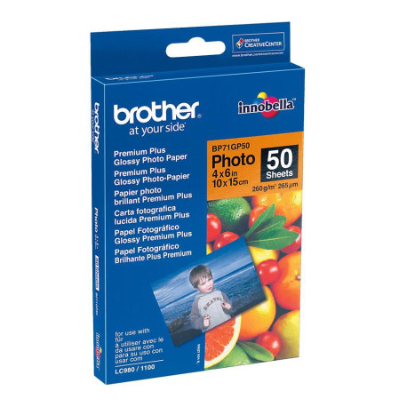  Brother Papier Blanc BP71GP50 BP-71GP50 Papier photo brillant BP71GP50 10 x 15 cm Brother original, 260 g/m2. Contient 50 feuil